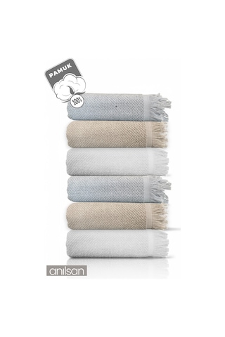 6'lı Jelena El Havlusu - 50x90 Cm, 225 Gr, %100 Pamuk, Spa Ve Otel Havlusu, Günlük Kullanıma Uygun Gri - Beyaz