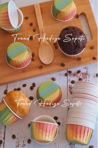 50'li Gökkuşağı Muffin Kek Kalıbı , Kek Kapsülü Cupcake Kalıbı , Airfryer Uyumlu