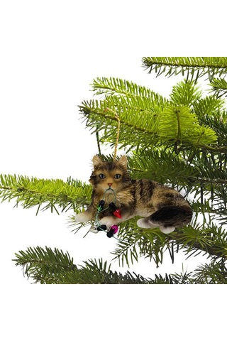 Lexroo Kahverengi Tabby Maine Coon Kedi Tatil Işıkları Noel Süsü, Çok Renkli Xso33901 Standart