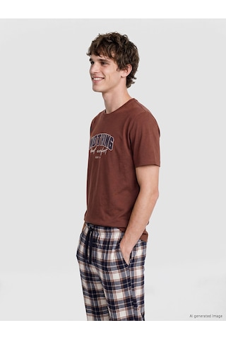 Lc Waikiki Lc Waıkıkı Kahverengi Regular Fit Baskılı Erkek Pijama Takımı