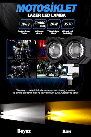 2 Adet Çift Renk Sarı Beyaz 60 Watt Motosiklet Atv Off Road Led Lamba Uyumlu