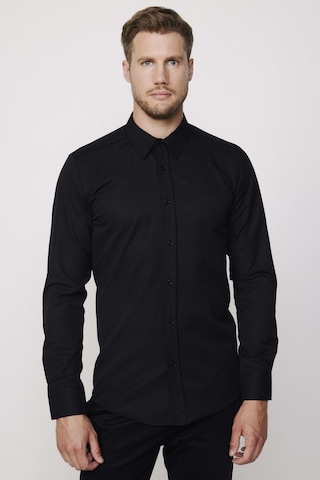 Tudors Modern Slim Fit Uzun Kollu Pamuklu Kolay Ütü Armürlü Erkek Siyah Gömlek-23997 Siyah
