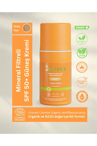 A Aliye's Mineral Filtreli Spf 50+ Renkli Organik Güneş Kremi Orta Ton 50 ML