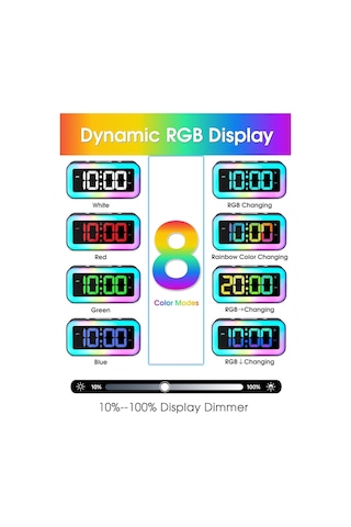 Dinamik Rgb Gece Lambası İle Yatak Odaları İçin Yüksek Sesli Çalar Saat, Ağır Uyuyanlar Yetişkinler, Çift Alarm Çok Renkli