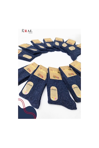 Kral Socks 12 Çift Kışlık Yün Çorap Lambswool Özel Kuzu Yünlü Kadınlar Için Termal Özellikli Çorap Lacivert