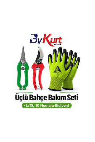 Bahçe Bakım Seti Üçlü Budama Makası Hasat Makası Eldiven 3 Parça - L/xl / Yeşil