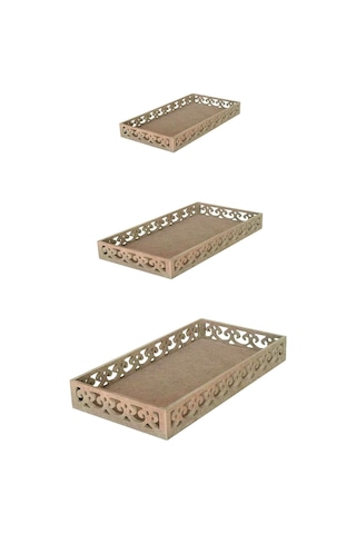 3'lü Set İşlemeli Tepsi,mutfak,ahşap,ham Ahşap,boyanabilir Tepsi,tepsi Kahverengi