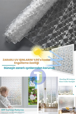 Technojet Statik Buzlu Desenli Cam Kaplama Filmi Duşa Kabin Ofis Balkon Dekorasyon Folyo 60cmx100cm Tk2019