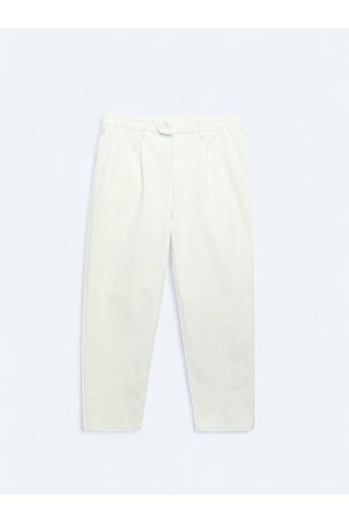 Ekru Dokuma Kadife Casual Pamuk Karışımlı Pantolon Ekru