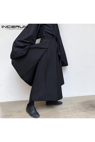 Incerun Düzensiz Hip Hop Erkekler Düz Etek Pantolon Harajuku Sokak Siyah Pileli Önlük Gotik Jogger Pantolon Siyah