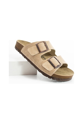 Polomia Comfort Mikanos Aryan Unisex Ortapedik Eva Taban Comfort Çift Bantlı Tokalı Günlük Rahat Sandalet Terlik Bej