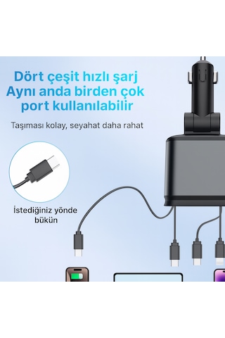 4 İn1 Geri Çekilebilir Araç Şarj Cihazı Çatı Yıldız