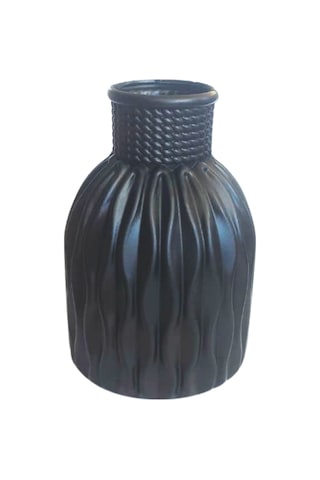 Kendinden Desenli Dar Ağızlı Plastik Vazo - Çok Amaçlı Kalemlik Fırçalık Vazo 12,5 X 8,5 Cm Siyah