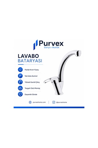 Purvex Home Klasik Kuğu Lavabo Bataryası Aç Kapa Eviye Musluğu Mutfak Ve Banyo Tezgah Üstü Krom Pirinç Musluk Batarya Seti Lüks Döner Borulu