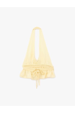 Koton Rahat Kalıp Halter Yaka Kolsuz Fırfırlı Sırt Detaylı Crop Bluz Sarı 6sal30006ıw