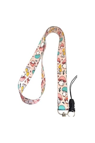 Mantar Desenli Boyun İpi Telefon Askısı Lanyard Acik Yeşil
