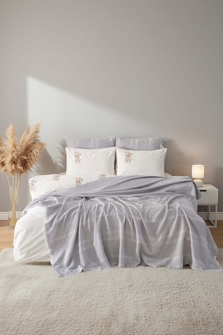 Amara Taş Nakışlı Çift Kişilik %100 Pamuklu Nevresimli Pike Seti - 7 Parça Çeyiz Seti Taş