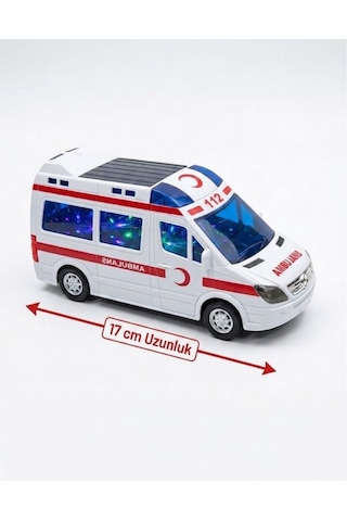 3d Işıklı Sesli Pilli Çarp-dön Mekanizmalı 17cm Gerçekçi Tasarımlı Eğlenceli Oyuncak Ambulans Çok Renkli