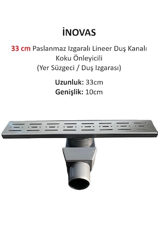 33 Cm Paslanmaz Izgaralı Lineer Duş Kanalı Koku Önleyicili