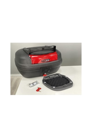 Kral Motor Kr 50 Akmbox 48 Lt Bagajlı Motorsiklet Çantası Kırmızı Reflektörlü Arka Bagaj Siyah