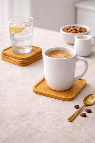 6'li Kare Bambu Bardak Altlığı Seti 10 Cm Kaymaz, Dayanıklı, Şık Tasarım, Sunumluk Diğer