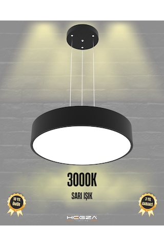 Drum 40cm Siyah Kasa, Sarı Işık Modern Sarkıt Led Avize Siyah