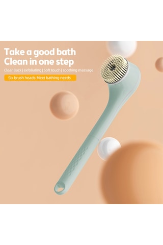 Tenfowee Type-c Şarjlı 15w Akıllı Vücut Fırçası, 360 Dönebilen 3 Hızlı Ipx7 Su Geçirmez Masaj Fırçası, 6 Başlık Seti Yeşil