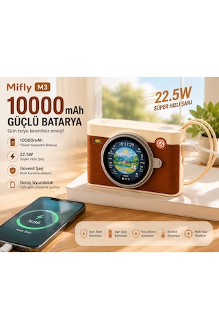 Smart Treasure M3 10000 Mah 22.5w Hızlı Şarjlı Powerbank Bluetooth Hoparlör 1.53 Dokunmatik Akıllı Ekranlı Taşınabilir Şarj Cihazı Kahverengi