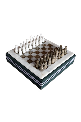 El Yapımı Fosilli Doğal Taş Satranç Takımı Premium Kalite