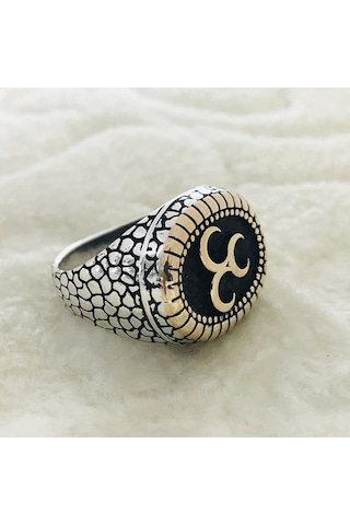 Üç Hilal Işlemeli 925 Ayar Gümüş Erkek Yüzük