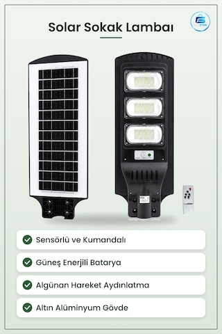 Solar Sokak Lambaı 300w 6500k Sensörlü Kumandalı Güneş Enerjili B