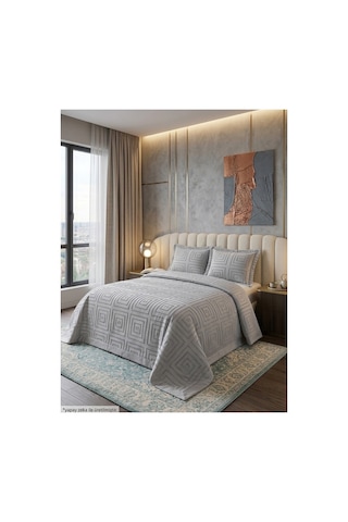 Premium Kabartma Dokulu Royal Model Çift Kişilik Yatak Örtüsü 2 Adet Yastık Kılıfı Dahil 250 X 260 Premium23004 Gri