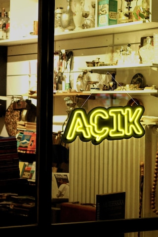 Açık Yazısı Neon Led Dükkan - İşyeri - Kapı Yazısı Sarı Sarı