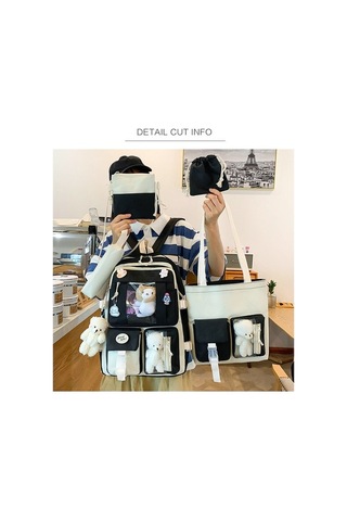 Öğrenci Beş Parçalı Büyük Kapasiteli Okul Çantası Siyah Siyah