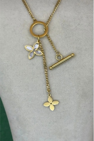Kadın Gold Renk Çelik Yonca Model Üst Segment Kolye 45 Cm Gold