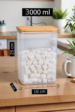 12 Li Ahşap Vakumlu Kapaklı Erzak Saklama Kavanozu Saklama Kabı Ve Kutusu 3 Litre Etiketli Şeffaf