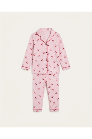 Genel Markalar Alt Üst Takım Kız Bebek Pembe Kiraz Baskılı Düğmeli Pijama