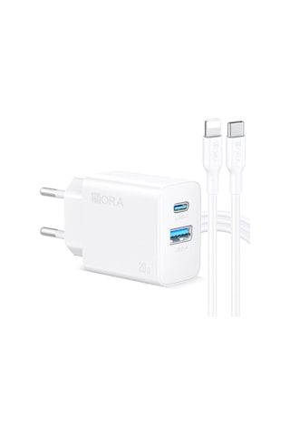 20w Dual U+c Şarj Aleti Ve Lightning Kablo Seti - Hızlı Şarj Cihazı - Beyaz