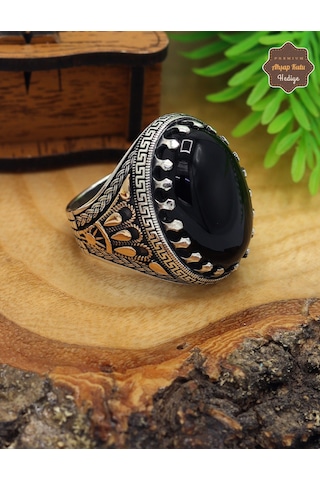 Oniks Taşlı Kral Tacı Motifli 925 Ayar Gümüş Erkek Yüzük 201025408 Gümüş