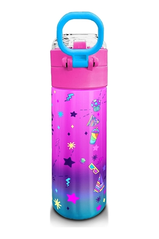 Coral High Kids Pembe Turkuaz Kulaklık Paten Desenli Pipetli Ve Direkt İçim Çelik Termos 500 Ml 31955 Turkuaz