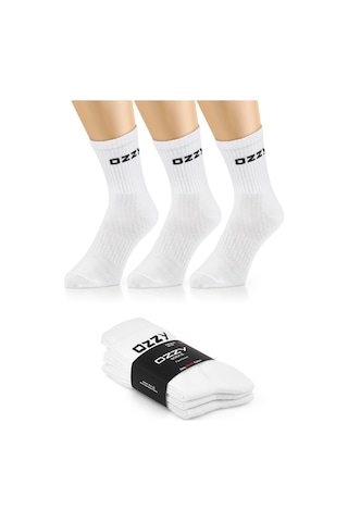 Ozzy Socks 3 Çift Uzun Konçlu Tenis Spor Çorabı Beyaz Paket Beyaz