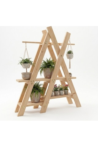 Dekoratif Ahşap Piramit Çiçeklik - 3 Katlı Bahçe Ve Balkon Saksı Standı - 120x120 Cm Bej Dekoratif Ahşap Piramit Çiçeklik - 3 Katlı Bahçe Ve Balkon Saksı Standı - 120x120 Cm Bej