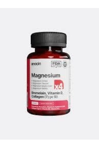 Anocin Magnezyum X4 Complex Citratetaurate Bisglycinate Malate Bromelain Hyaluronik Asit D+ B12 + B6 30 Tablet