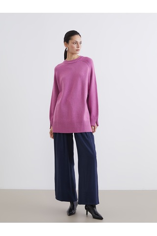 Lcw Modest Pembe Bisiklet Yaka Oversize Kadın Triko Tunik