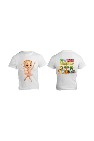Ballerina Cappuccino Tişört Çocuk T-shirt Italıan Braınrot Yetişkin Unisex Tişört Beyaz