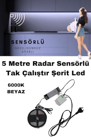 Mutfak Dolabı Radar Gizli Sensörlü Şerit Led Set / Beyaz