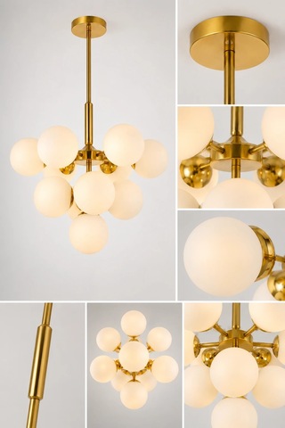 Modern Premium 11'li Gold Opal Küre Avize Modern Sarkıt Avize Salon Yemek Odası Avizesi 11xe14