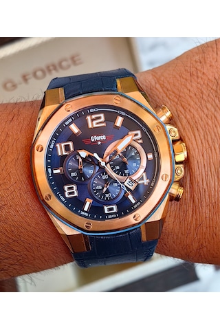 G-force Js25 Orjinal Miyota Mekanizma Lacivert Tasarım Erkek Kronograf Kol Saati Lüks Kutulu Rose Gold