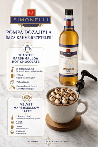 Simonelli Marshmallow Aromalı Kahve ve Kokteyl Şurubu 700 ML + Pompa