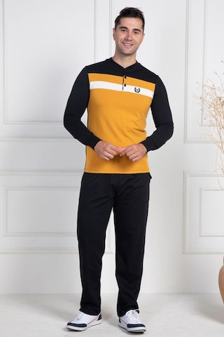 Mecit Pijama Mecit 2763 Erkek Sarı-siyah Pamuklu Büyük Beden Pijama Takımı Sarı